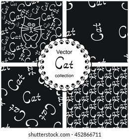  Seamless doodle background set with word CAT written by hand