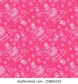 Seamless doodle background with sledge, illustration, vector