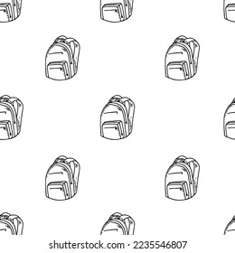 Seamless doodle backpacks pattern design. Hand drawn backpack seamless pattern. Camping backpack pattern design