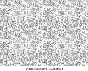 Seamless Doodle Birthday party pattern background