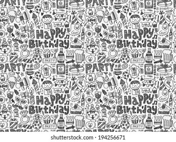 Seamless Doodle Birthday party pattern background