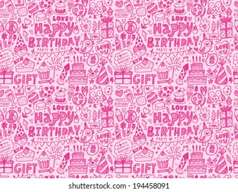 Seamless Doodle Birthday party pattern background