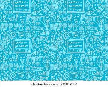 Seamless Doodle Birthday party pattern background 