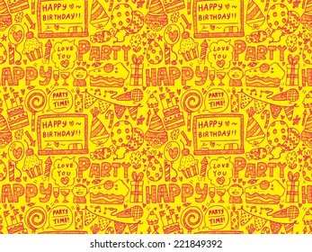 Seamless Doodle Birthday party pattern background 
