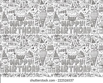 Seamless Doodle Birthday party pattern background