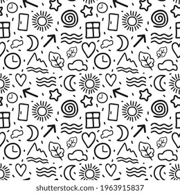 Seamless doodle black and white vector pattern