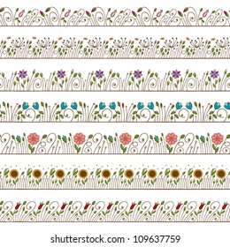 Seamless Doodle Border and Frame Elements Floral