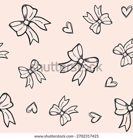 Seamless doodle bow and heart vector