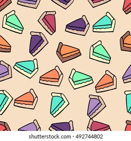 Seamless doodle cake pattern pattern for printing on fabric or paper. Hand drawn background.