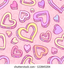 Seamless doodle cartoon backdrop with hand drawn hearts