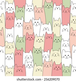 seamless doodle cat pattern vector illustration