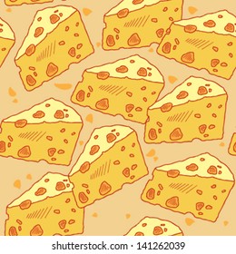 Seamless doodle cheese yellow pattern.