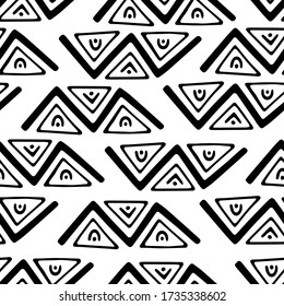 Seamless doodle childish pattern with hand drawn geometric chapes and lines. Creative scandinavian kids texture for fabric, wrapping, textile, wallpaper, apparel. Vector illustration.