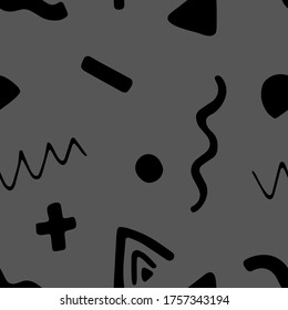 Seamless doodle childish pattern with hand drawn geometric chapes and lines. Creative scandinavian kids texture for fabric, wrapping, textile, wallpaper, apparel. Vector illustration.