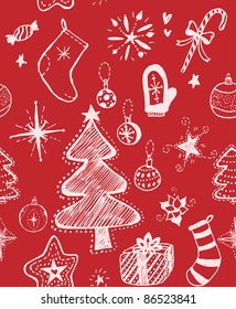 Seamless doodle Christmas pattern.