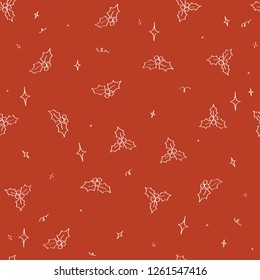 Seamless doodle Christmas pattern with berries and stars. Vector new year wrapping