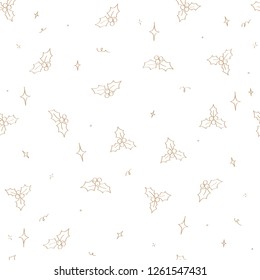 Seamless doodle Christmas pattern with berries and stars. Vector new year wrapping