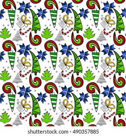 Seamless doodle Christmas themed pattern.