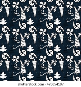 Seamless doodle Christmas themed pattern. Add colors, anti-stress coloring page for adults.