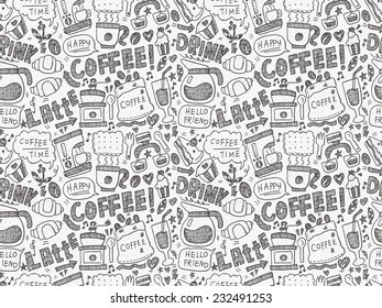 seamless doodle coffee pattern background