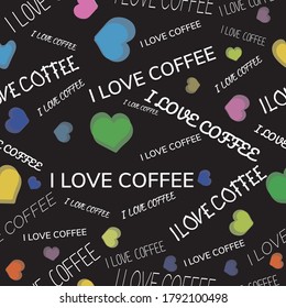 seamless doodle coffee pattern on black background ,hand drawn vector illustration