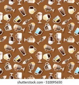 Seamless doodle coffee pattern on white background, hand drawn coffee pattern vector illustration