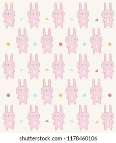 seamless doodle cute pink rabbit pattern with pastel color.