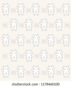 seamless doodle cute white cat pattern with pastel color.