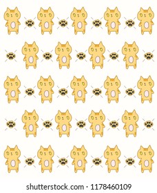 seamless doodle cute yellow cat pattern with pastel color.