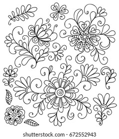 Seamless doodle decorative floral pattern with flowers and leaves