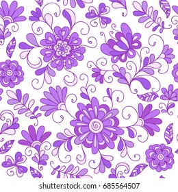 Seamless doodle decorative floral pattern with flowers and leaves