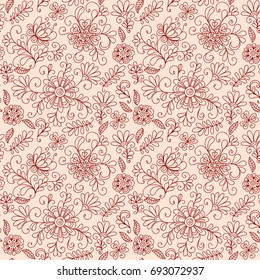 Seamless doodle decorative floral pattern with flowers and leaves