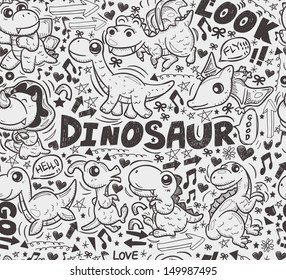 seamless doodle dinosaur pattern