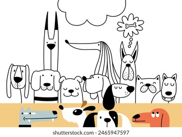 Seamless doodle dogs line art background