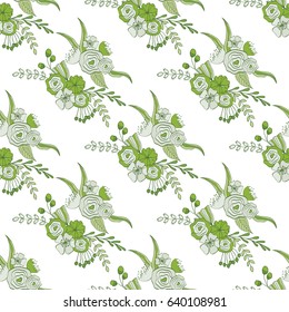 Seamless doodle floral background. Hand drawn surface pattern design with flowers. Vector illustration.