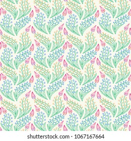 Seamless doodle floral ornament pattern. Hand drawn style flower background. Vector illustration.