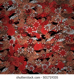 Seamless doodle floral pattern. Background with flower and butterflies on pink backdrop.