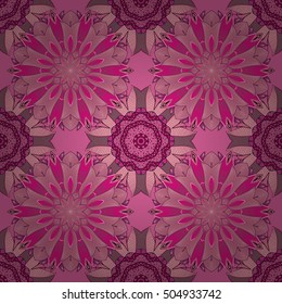 Seamless doodle floral pattern. Background with flower on pink background.