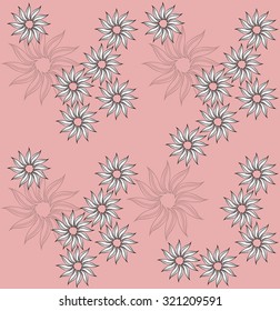 Seamless doodle floral pattern on pink background
