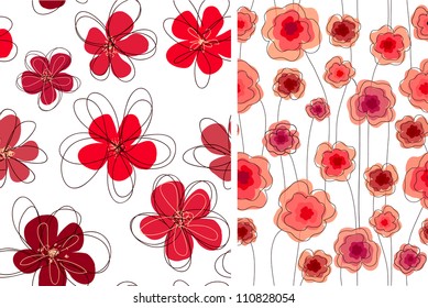 Seamless doodle floral pattern set.