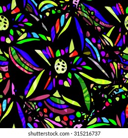 Seamless doodle flower background in vector illustration
