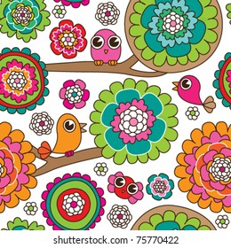 Seamless doodle flowers background pattern in vector