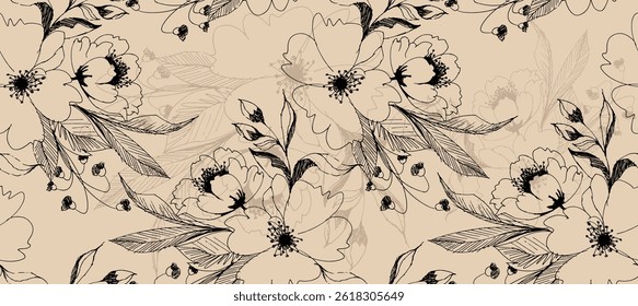 Padrão de flores sem emenda. Desenho de mão desenho de padrão floral design em vetor