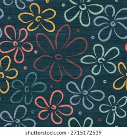 Seamless Hand‑Drawn Doodle Flowers Pattern on Pastel Linen Background