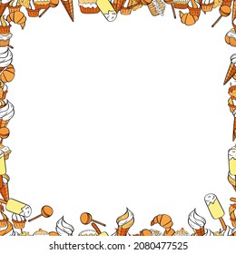 Seamless. Doodle frame consists of orange, white and yellow border. Vector Background seamless pattern with hand drawn Frame doodle.