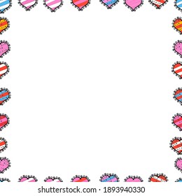 Sin inconveniente. El marco de doodle consta de borde rosa, blanco y negro. Fondo vectorial patrón sin fisuras con doodle de marco dibujado a mano.