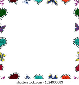 Seamless. Doodle frame consists of white, green and black border. Vector Background seamless pattern with hand drawn Frame doodle.