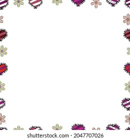 Seamless. Doodle frame consists of white, black and purple border. Vector Background seamless pattern with hand drawn Frame doodle.