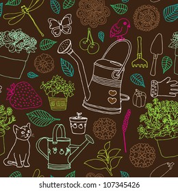 Seamless doodle garden illustration background pattern in vector