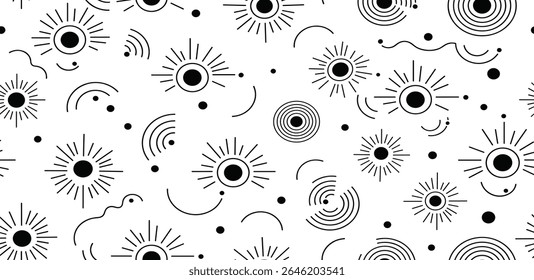 Seamless doodle geometric pattern. Abstract modern background with circles and curves. Hipster Memphis style.